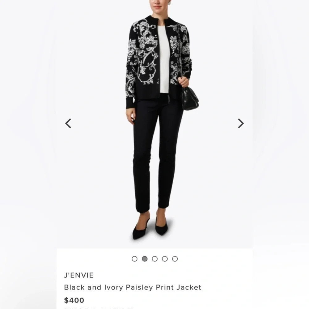 J’ Envie Women’s Paisley Print Jacket/Sweater Soft Cozy Black/ Ivory Size Large